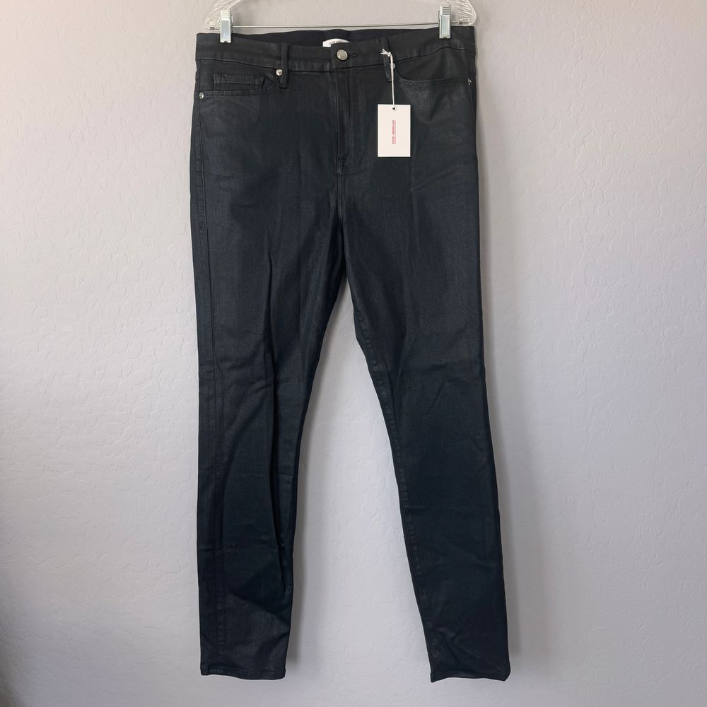 Good American Coated Black Jeans High Rise Skinny Sz 15/33 NWT